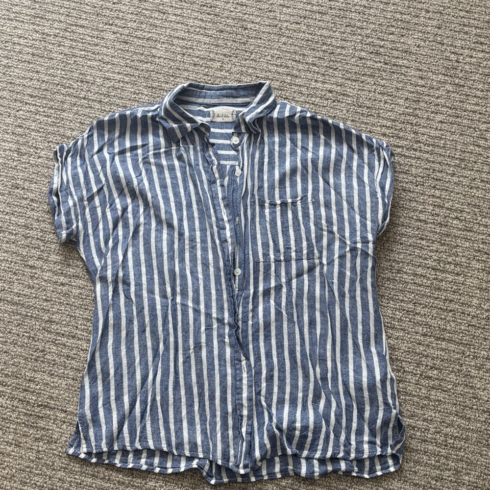 Altar'd State Navy and White Striped Button-Down Shirt